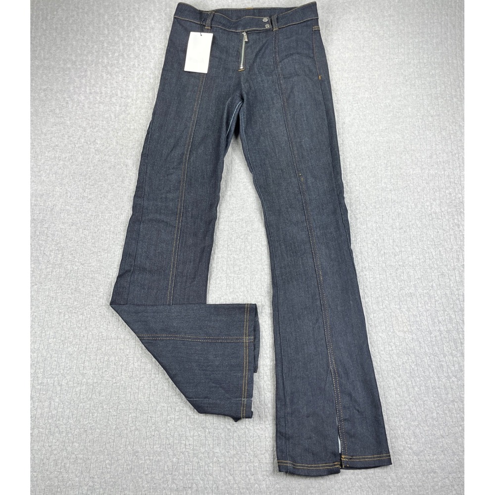New Zara Bootcut Flare Jeans Women S/27X32 Blue Dark Wash high rise Split Hem
